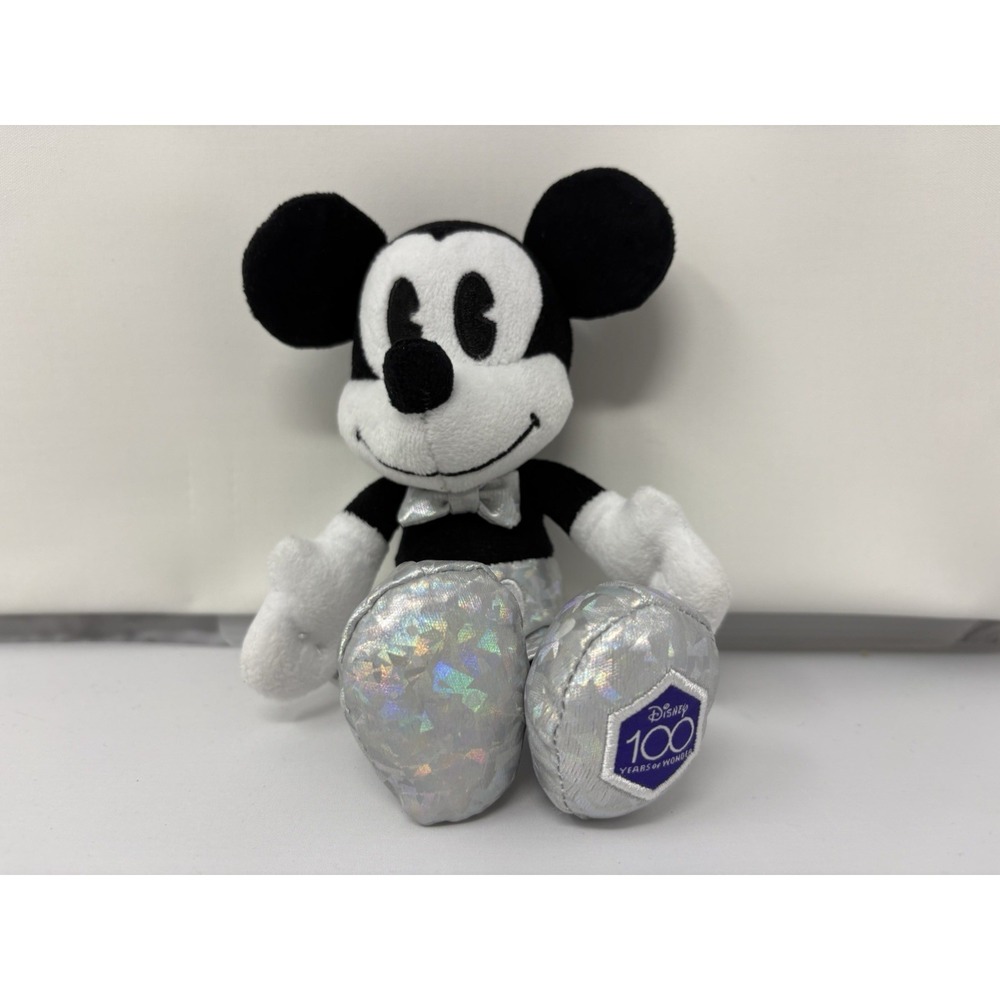 Disney 100 Anniversary Mickey Mouse Plush Silver Holographic Stuffed Toy 2023